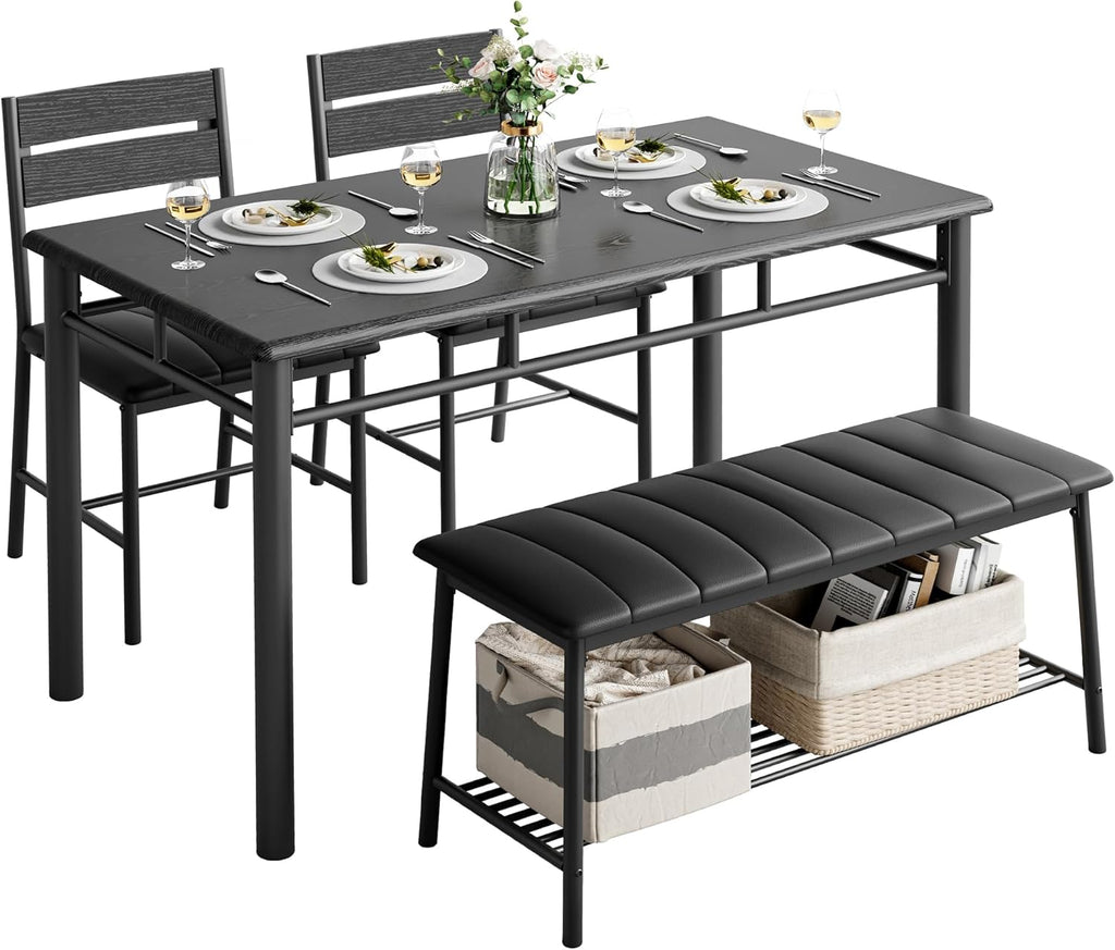 IRONCK Dining Table Set for 4, Kitchen Table and Chairs Set, Black