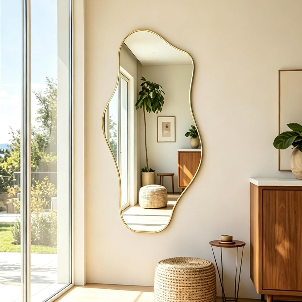 47"x24" Irregular Wall Mirror, Asymmetrical Frameless Mirror