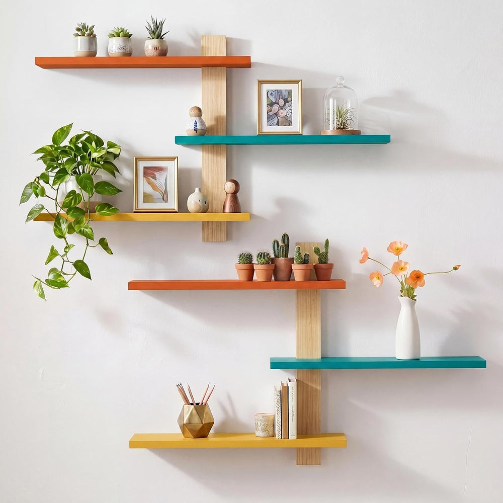Pinkunn 2 Pack Floating Wall Shelf Mid Century Decor, Mid Century, 3 Tier