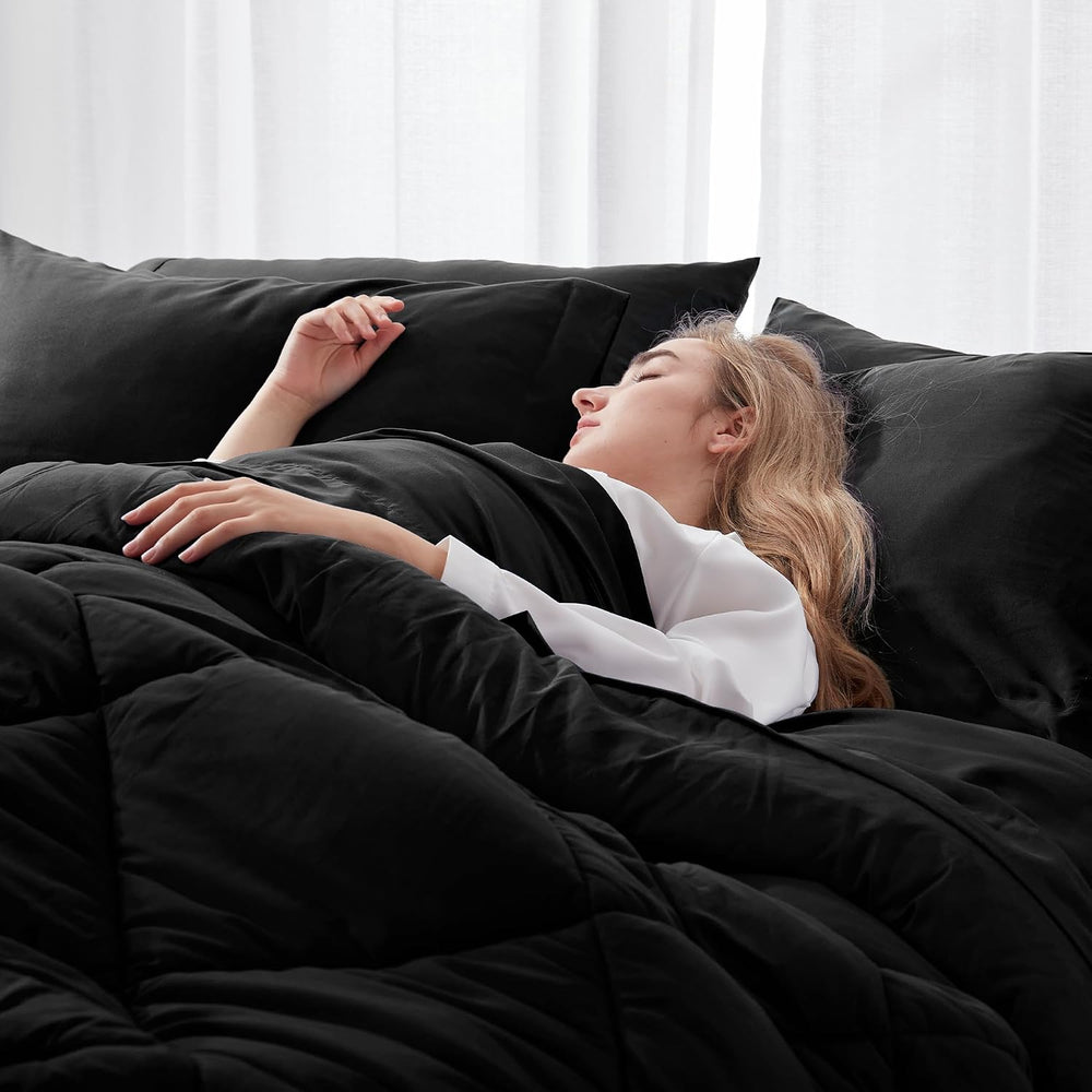 Newspin Queen Comforter Set 8 Pieces Bed in a Bag Soft Bedding Set Black