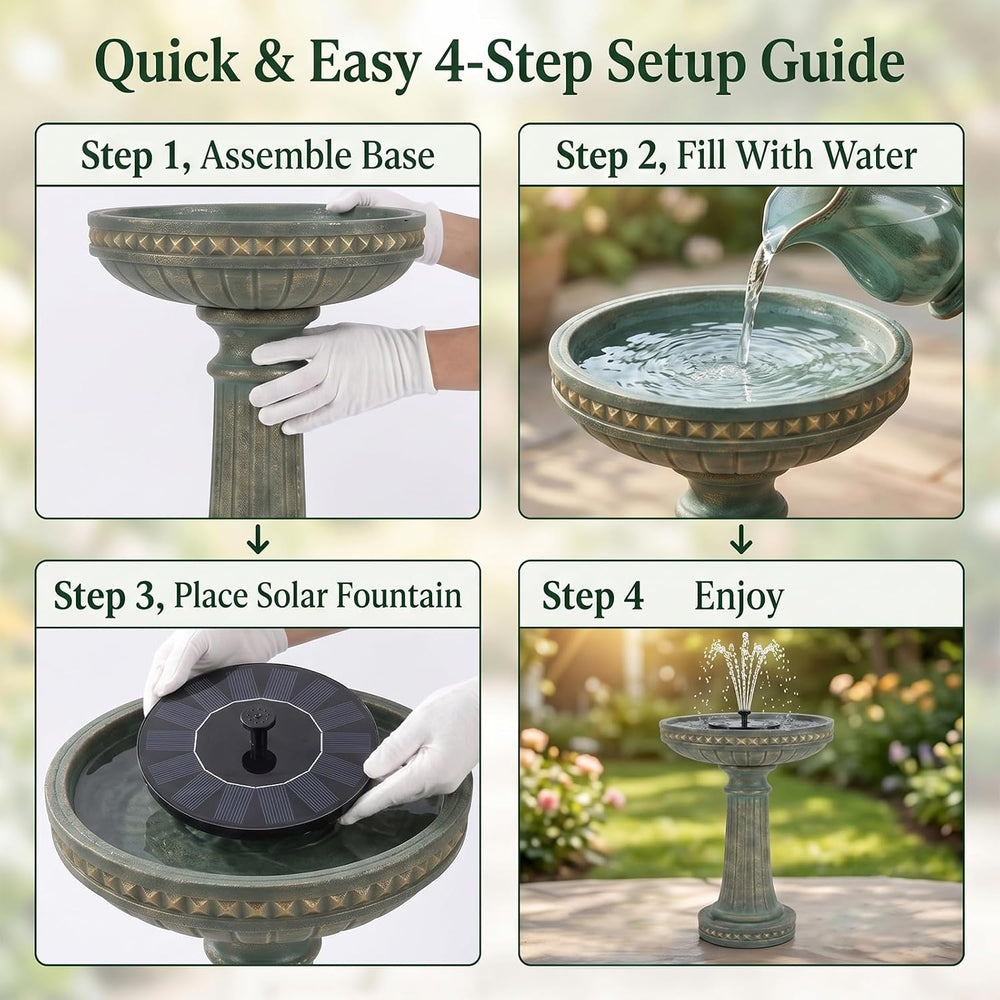 Sunlinua 24H Bird Bath Outdoor Water Fountain with Solar Pump