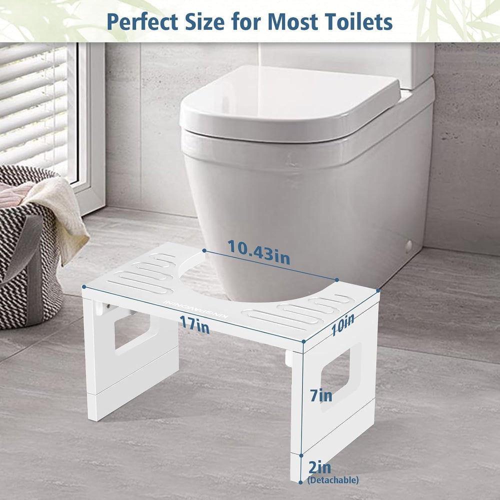KingPavonini Bamboo Toilet Stool Squat 7in & 9in Adjustable Height, White
