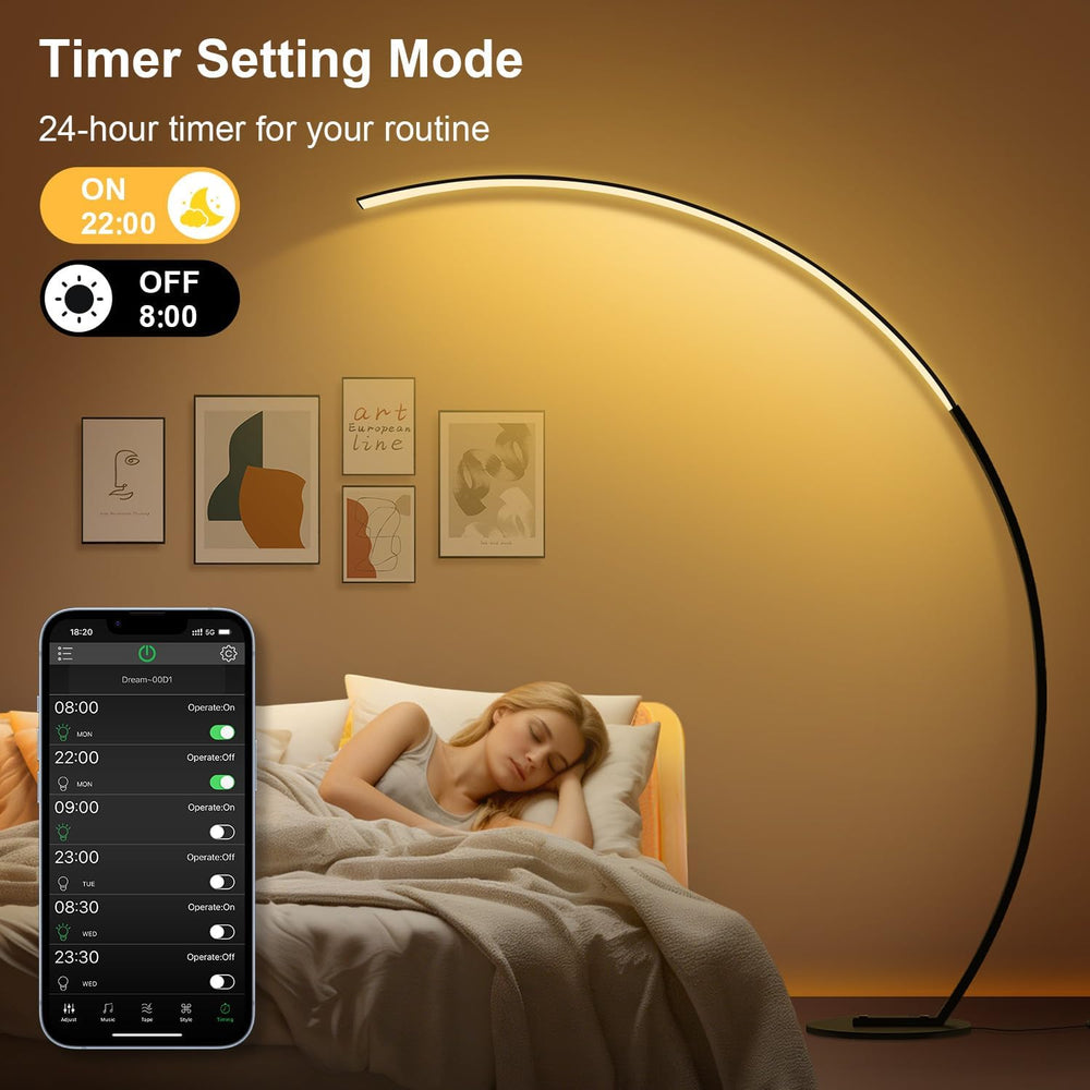 RGB Floor Lamp with 3 Color Temperatures, Ultra Bright 1800LM Smart Arc LED F...