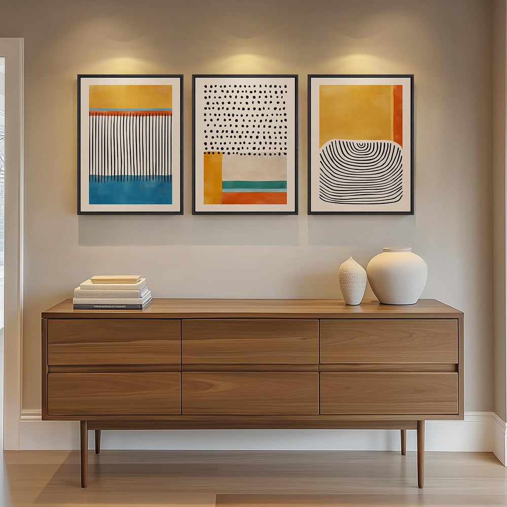 Framed Colorful Abstract Mid Century Modern Wall Art Bedroom, 12x16 Inch