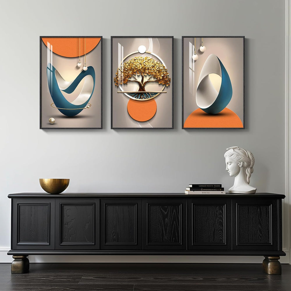 Large Framed Modern Luxury Wall Art for Living Room, 3 Piece 24x36 In