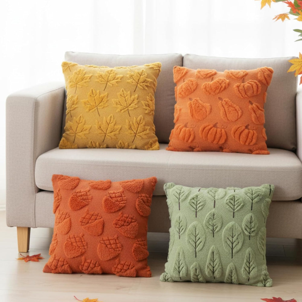 Tiamon 4 Pcs Fall Throw Pillow Covers 18 x 18 Inch Thanksgiving Embroidered