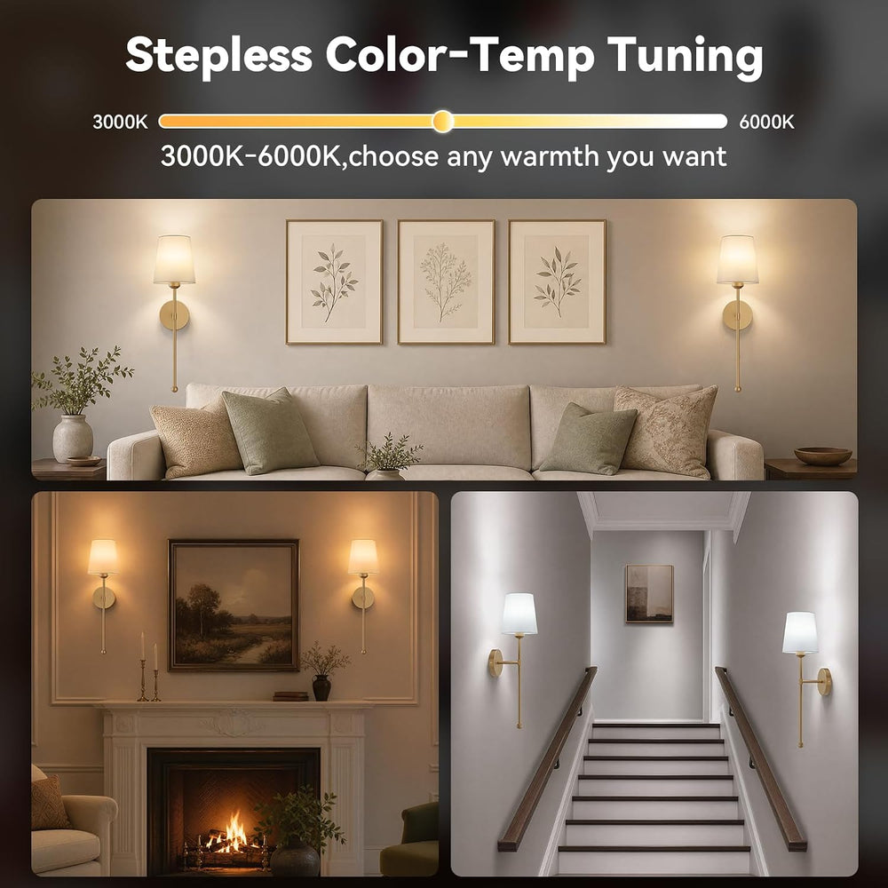 Battery Operated Wall Sconces, Gold, 2 Pack with Magnetic Bulbs,RF Remote
