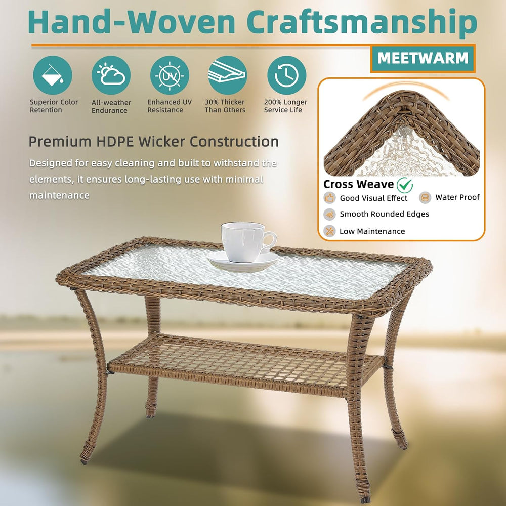 MEETWARM Wicker Patio Coffee Table, 34.5" Rectangle Outdoor Coffee Table...