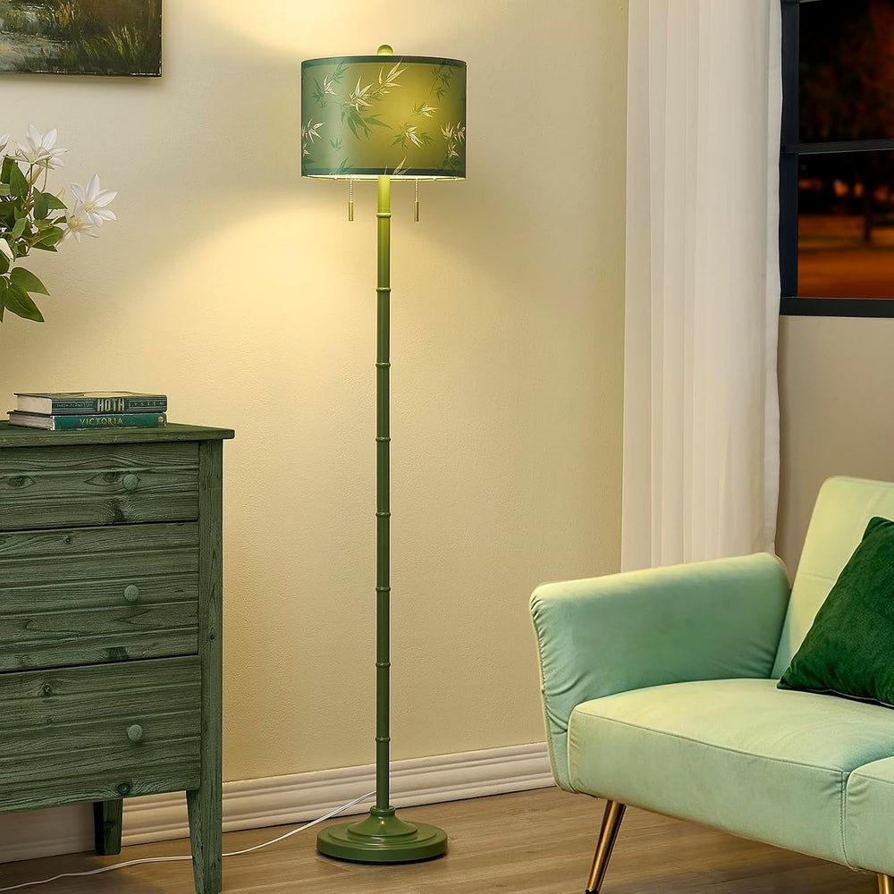 Upgraded 2-Light Mid Century Modern Green Floor Lamp for Living Room