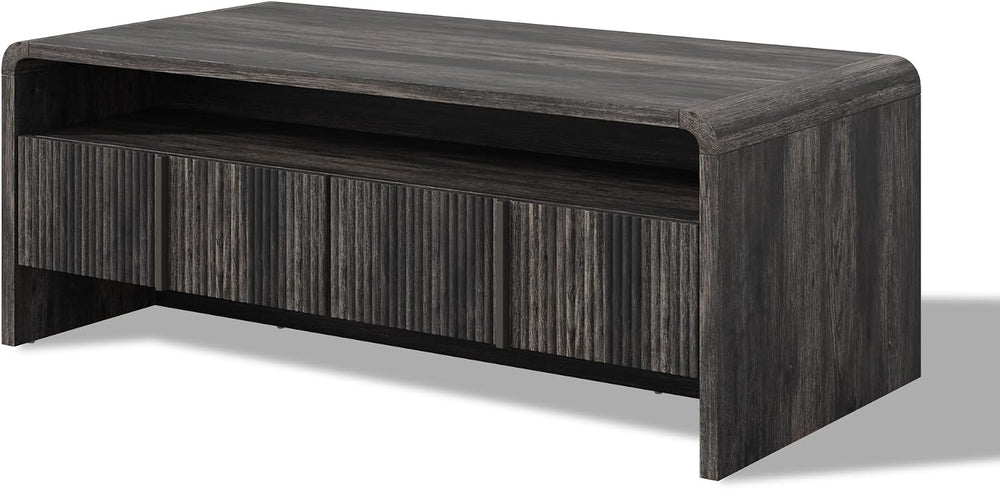 AMERLIFE Fluted Coffee Table with Storage & Rounded Edges
