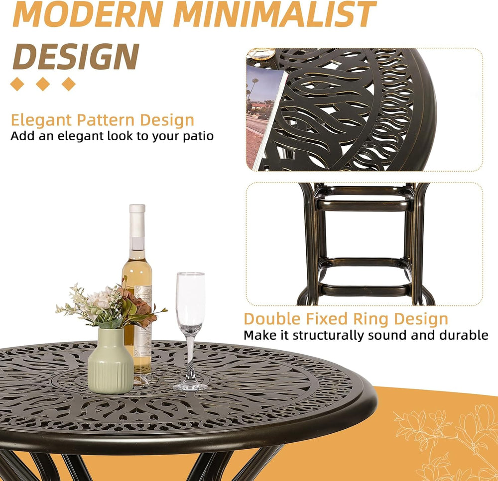 3-Piece Patio Swivel Bar Set, High Top Bar Table & Chairs, All-Weather Ca...