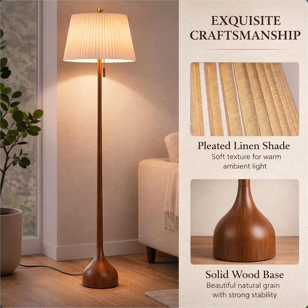 MOFFE Mid Century Modern Real Wood Floor Lamp with 2 Shades for Two Looks