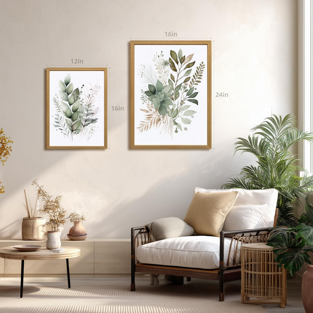 LLEEMPI Sage Green Botanical Wall Art Set of 3, 12x16 Wood Framed Prints