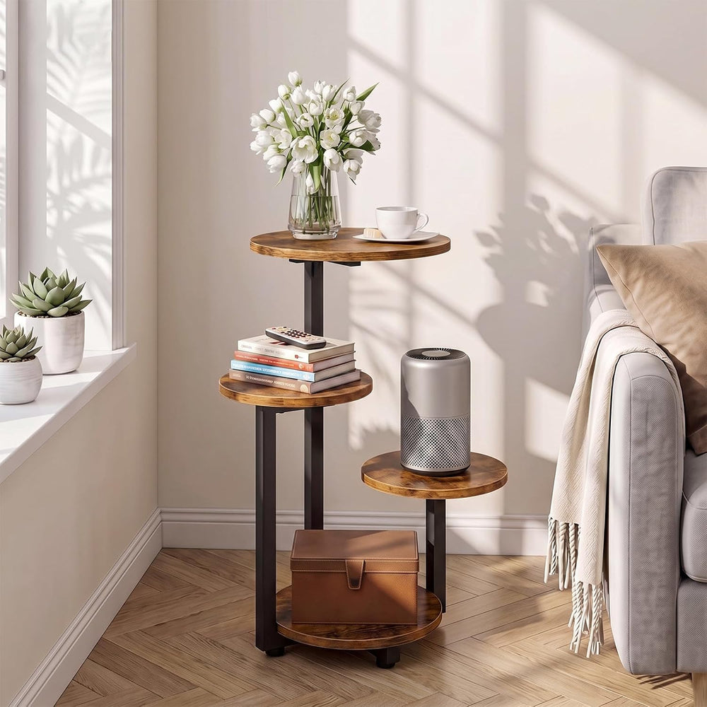 Kalrin 4-Tier Small Side Table,Round End Table (Rustic Brown)