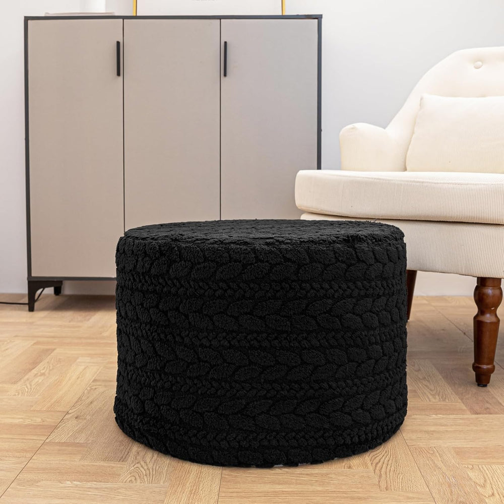 Poofieotto Round Pouf Ottoman 20x14In Ottoman Footrest for Couch Sofa Black