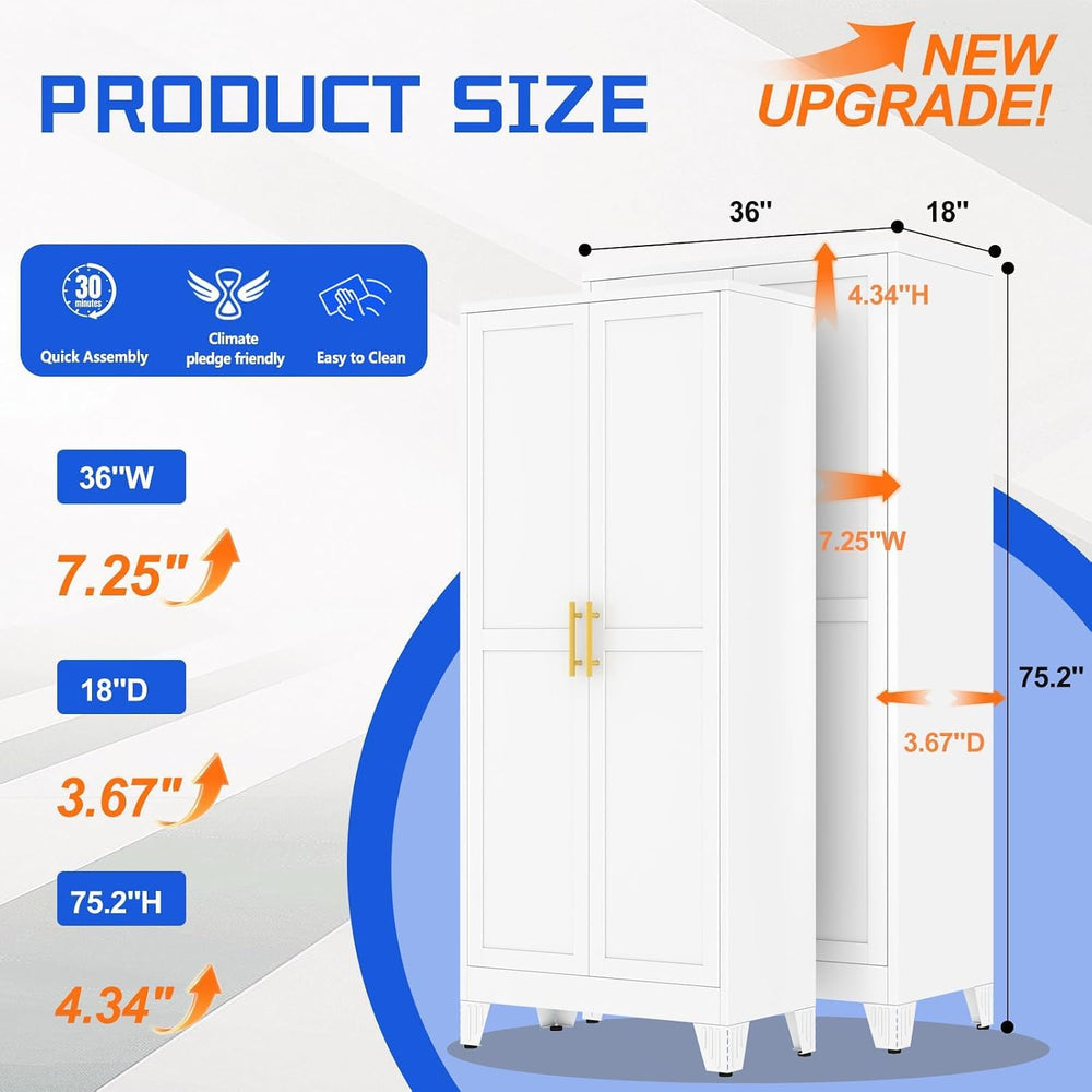 GAIOUS 75.2" Tall Metal Storage Cabinet, Kitchen Pantry Cabinet White