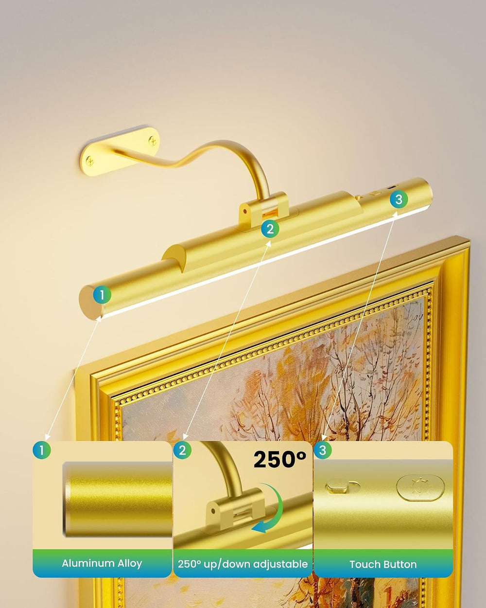 3Pack Picture Lights for Gallery Wall Art, Gold 13in