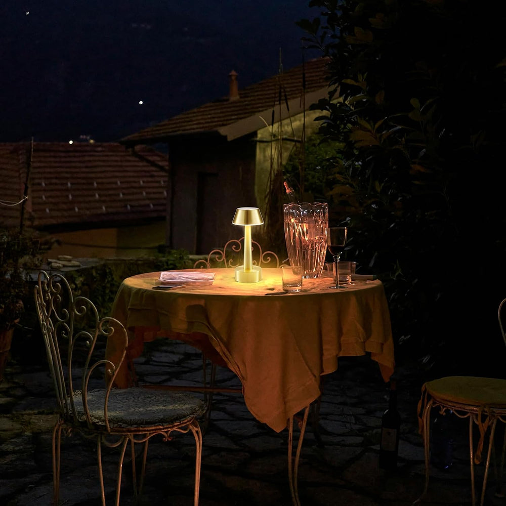 2 Pack Small Cordless Table Lamp for Restaurant, Gold Metal Lamp