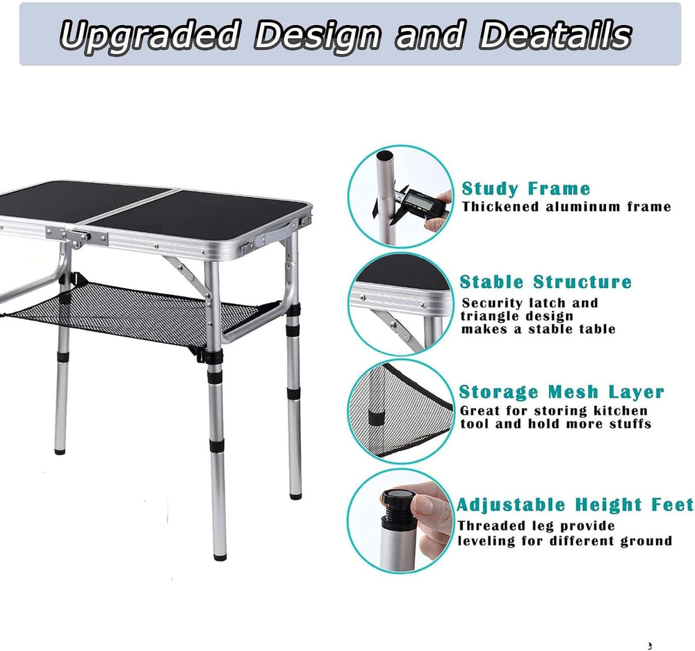 YihuiKo Folding Camping Table with Storage Net, Lightweight Portable Table