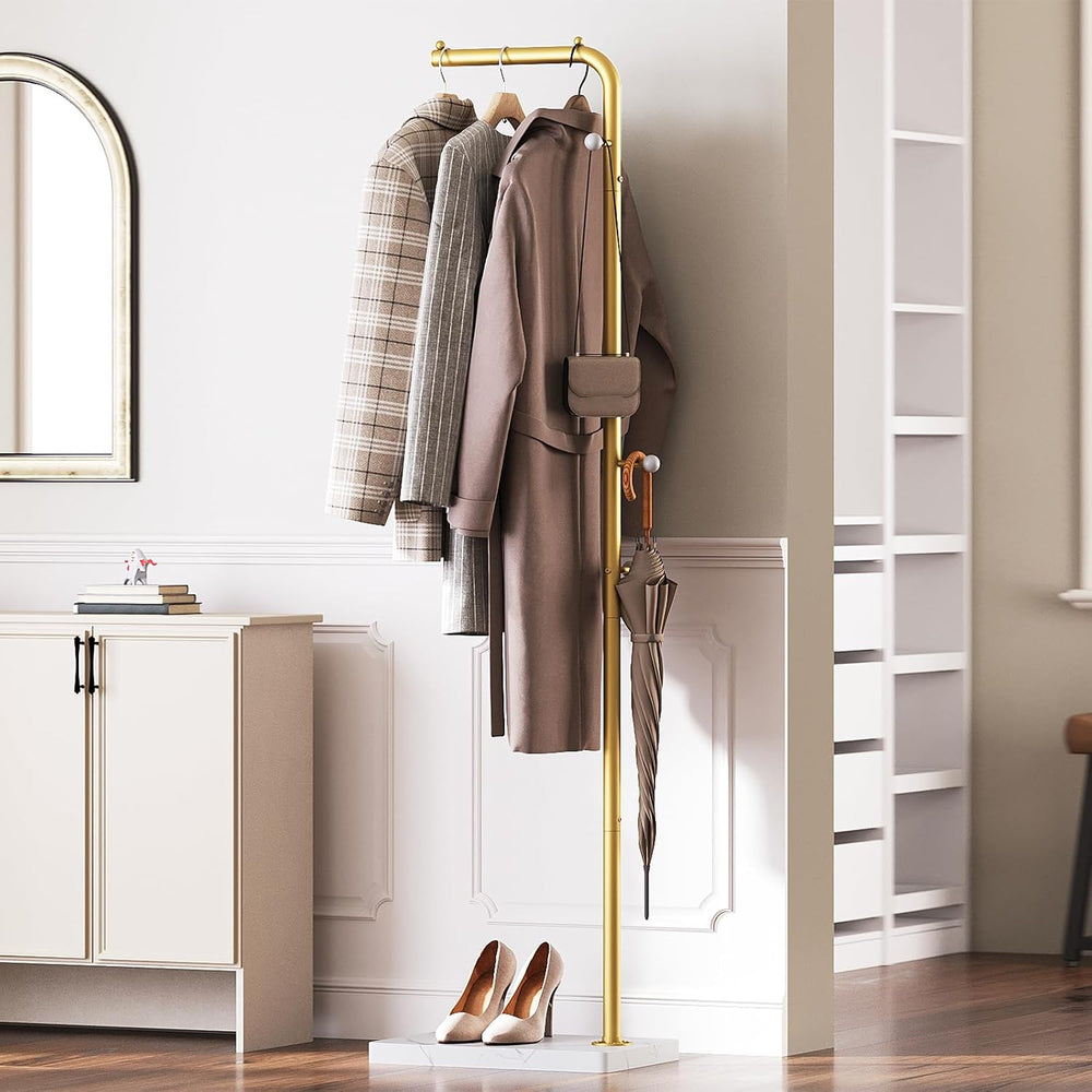 YATINEY L Shaped Glod Coat Rack, Metal Coat Tree, Modern Clothes Rack with 3 ...