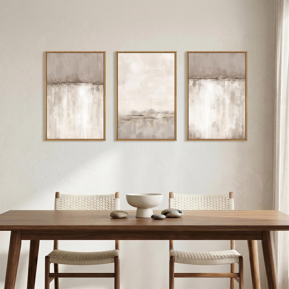 KAIRNE Large Neutral Abstract Gray Framed Canvas Wall Art Set-16"x24&quo...