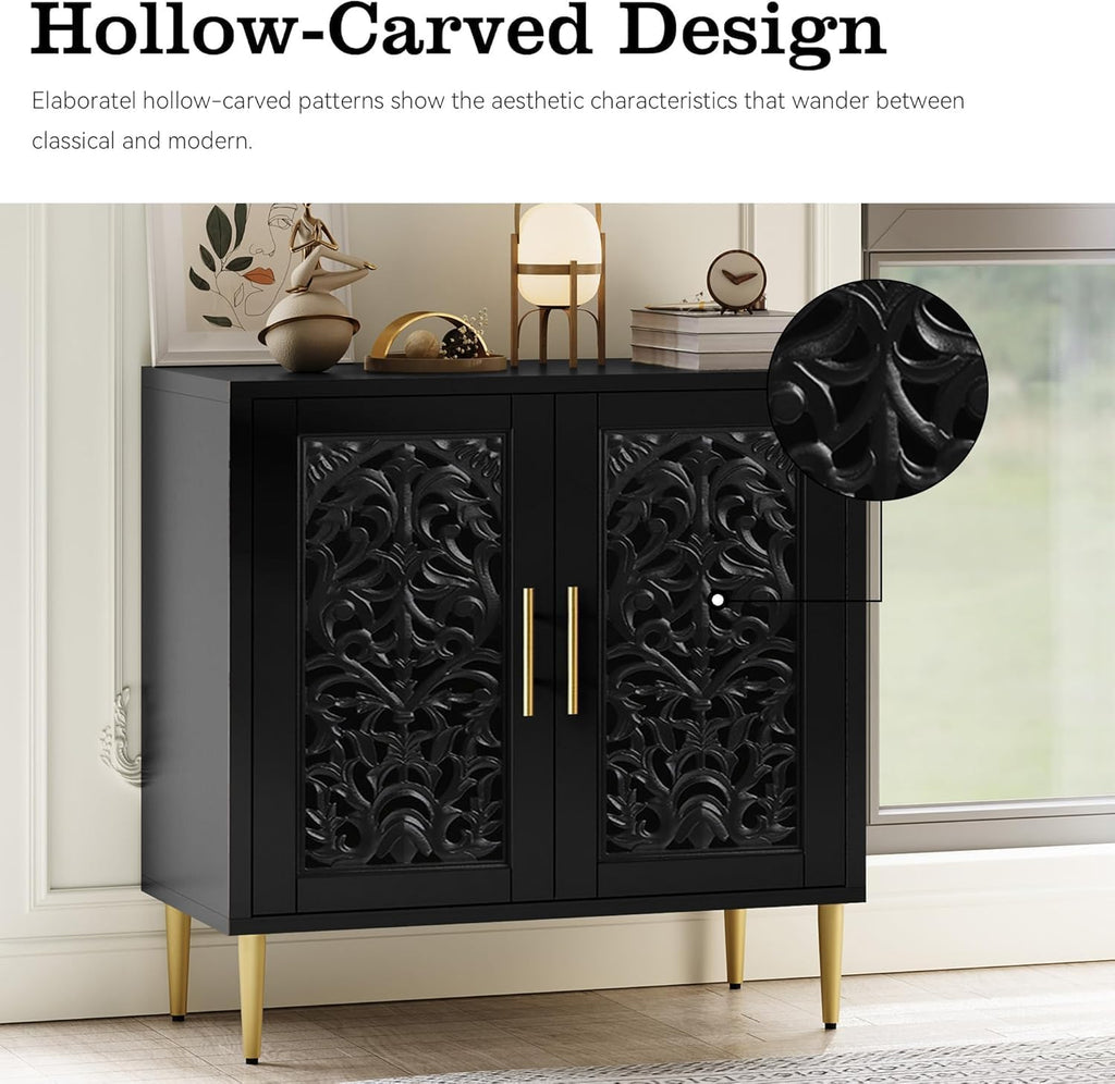 ARTPOWER Vintage Hollow Carving Accent Cabinet with 2 Doors for Living Room