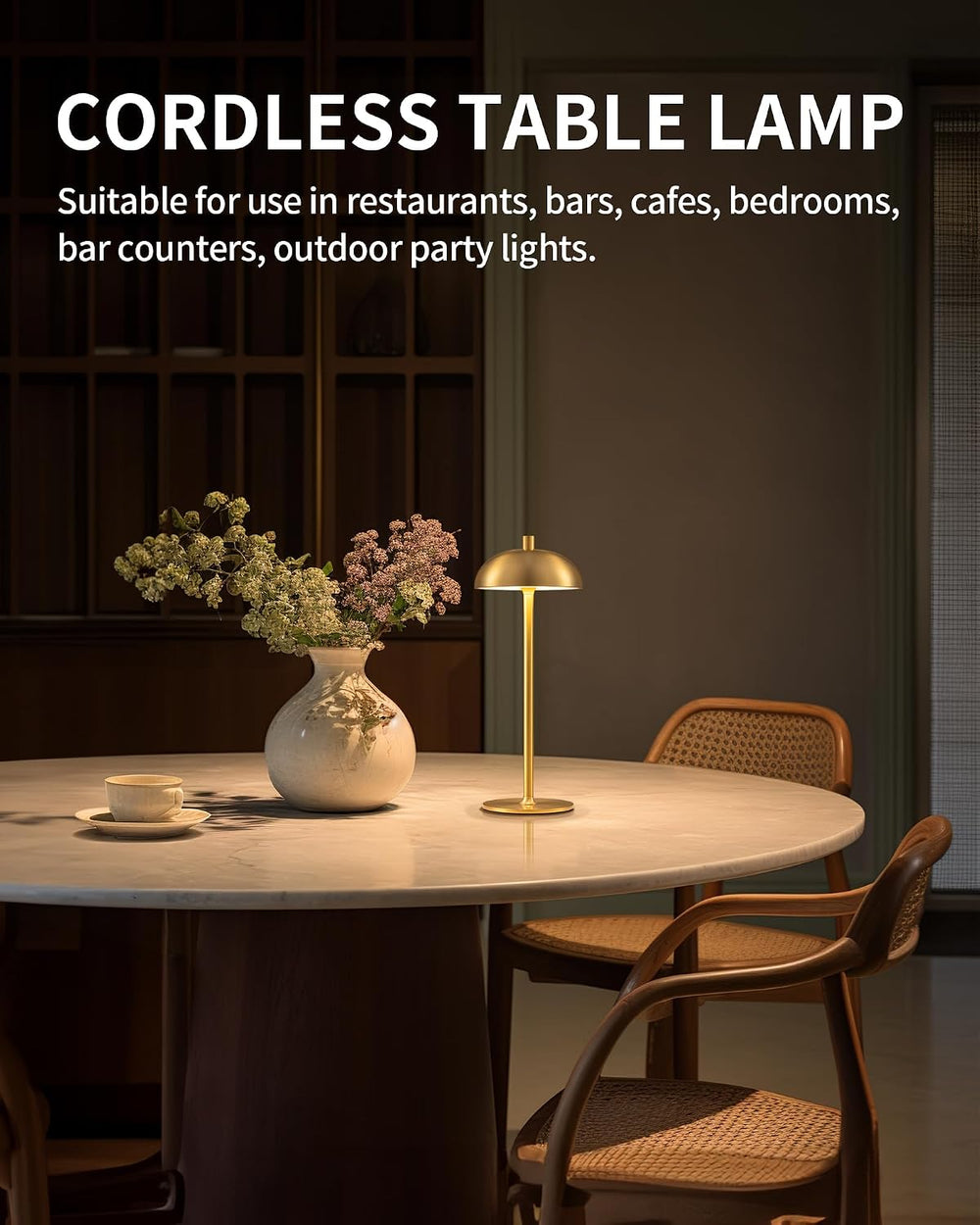 12" Cordless Table Lamps Set of 2, Gold Modern Portable Desk Lamp