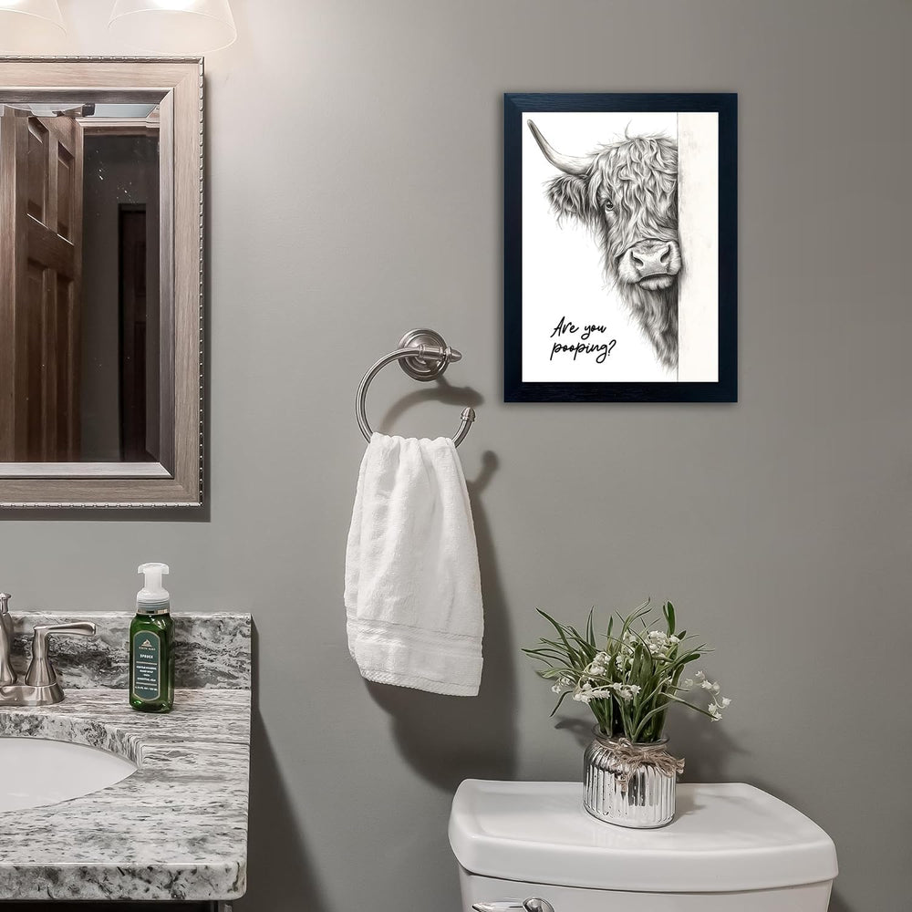 Funny Highland Cow Bathroom Wall Art - Rustic Farmhouse Wall Decor with Humor...