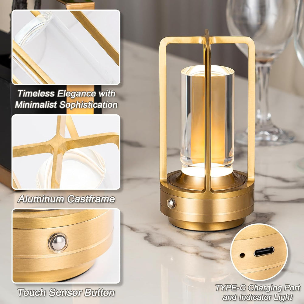 Cordless Table Lamp Rechargeable Small Crystal Lamp, Gold