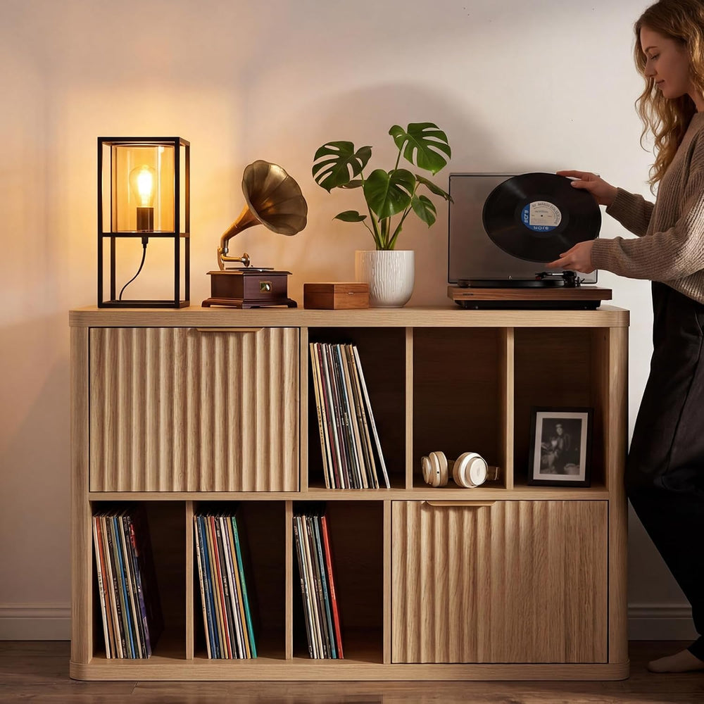 LELELINKY Large Record Player Stand - 39.5" Record Cabinet with Open Vin...