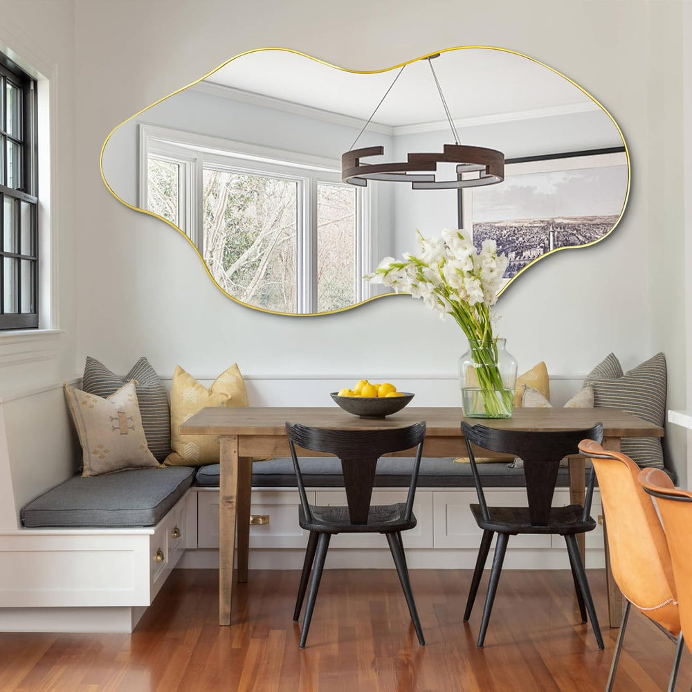 59"x30" Large Irregular Wall Mirror, Gold Frameless Mirror