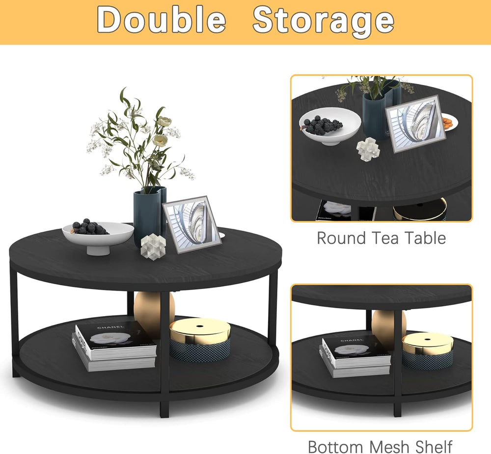 NSdirect Round Coffee Table, 36" Rustic Wooden Surface Top & Sturdy ...
