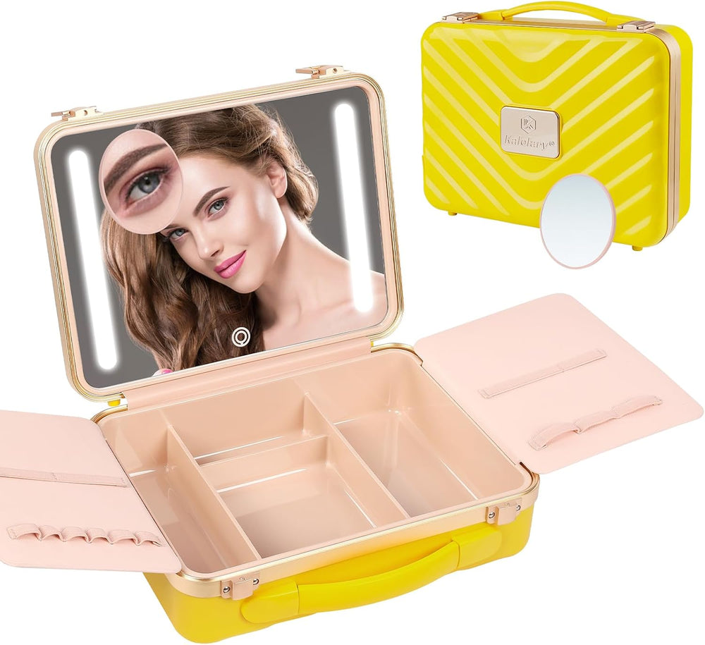 Kalolary Travel Makeup Train Cases with Lighted Mirror 3 Color Setting
