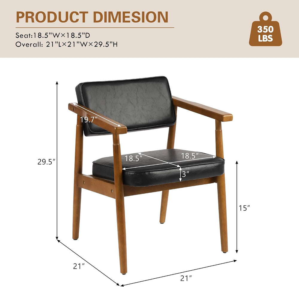 LSSPAID Mid Century Dining Chairs Set of 1,Black Upholstered Pu Leather Armch...