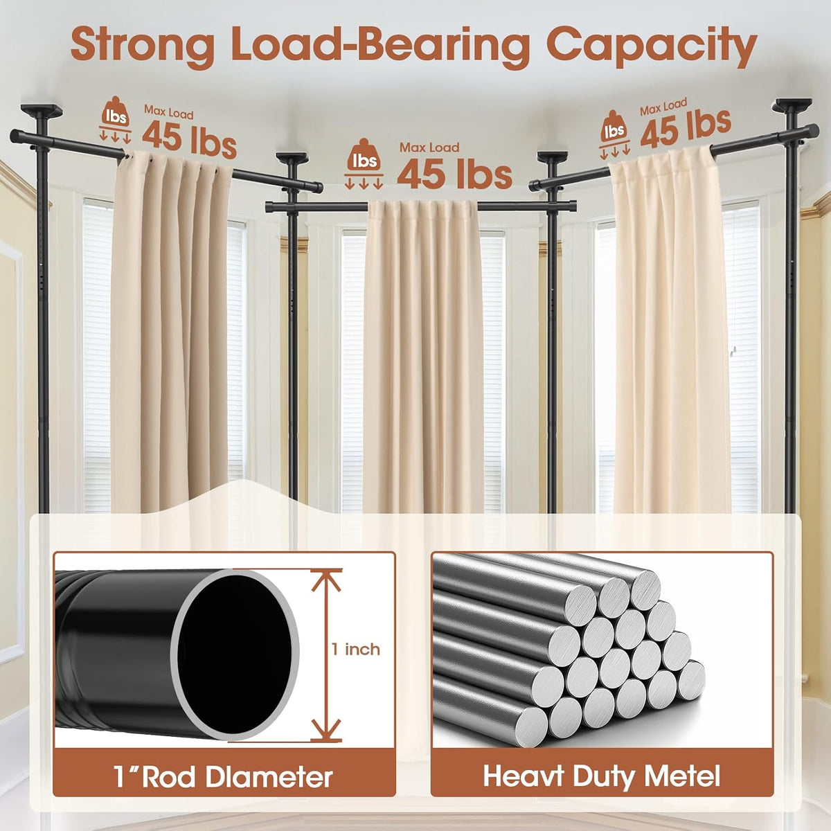 SUNALLY Room Divider Curtain Rod 4-10ft(H)28-171in(W) Room Separator, Black