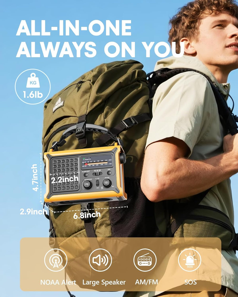 Emergency Weather Radio with Large Solar Panel, Efficient Hand Crank