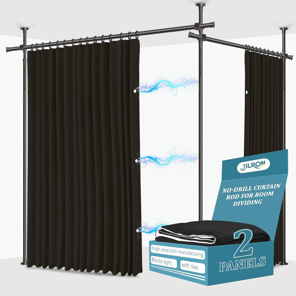 JILRON No-Drill Room Divider Curtains Set: Includes 106" W x 84" L ...