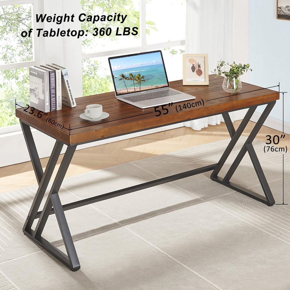 55" Solid Wood Computer Desk, Natural Real Wood Home Office Desk
