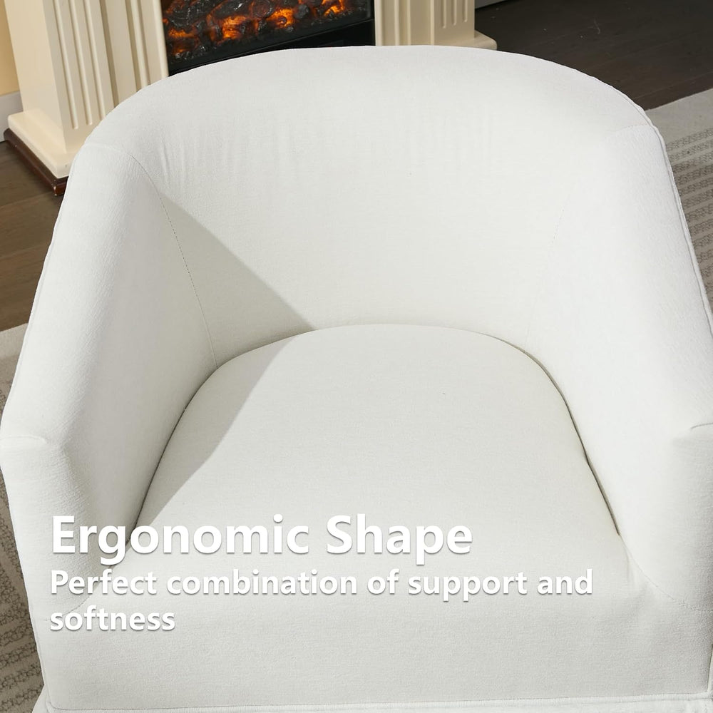 Swivel Accent Chair, Barrel Chair with Skirted Base, Cream White