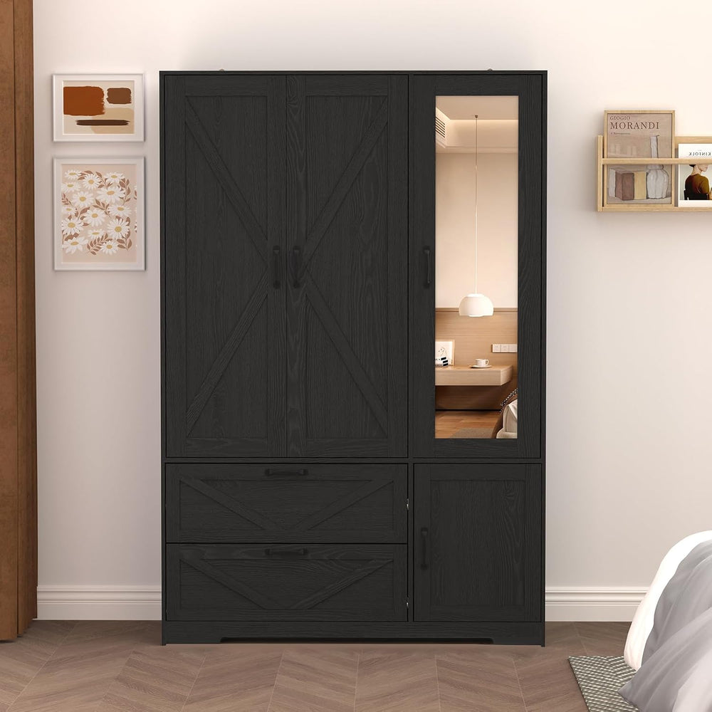72'' Armoire Wardrobe Closet with Mirror Door & Light, Farmhouse ...