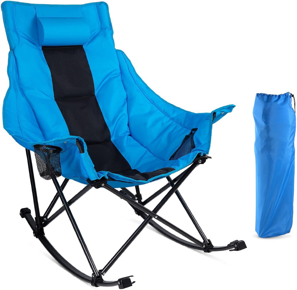 LEMBERI Oversize Foldable Rocking Camping Chair 350lbs Capacity, Blue