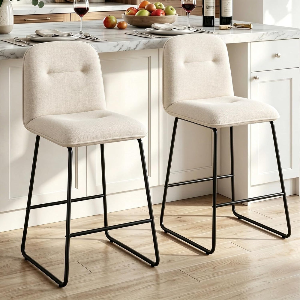 Bar Stools Set of 2, 26" Counter Height Bar Stools with Back, Modern Lin...