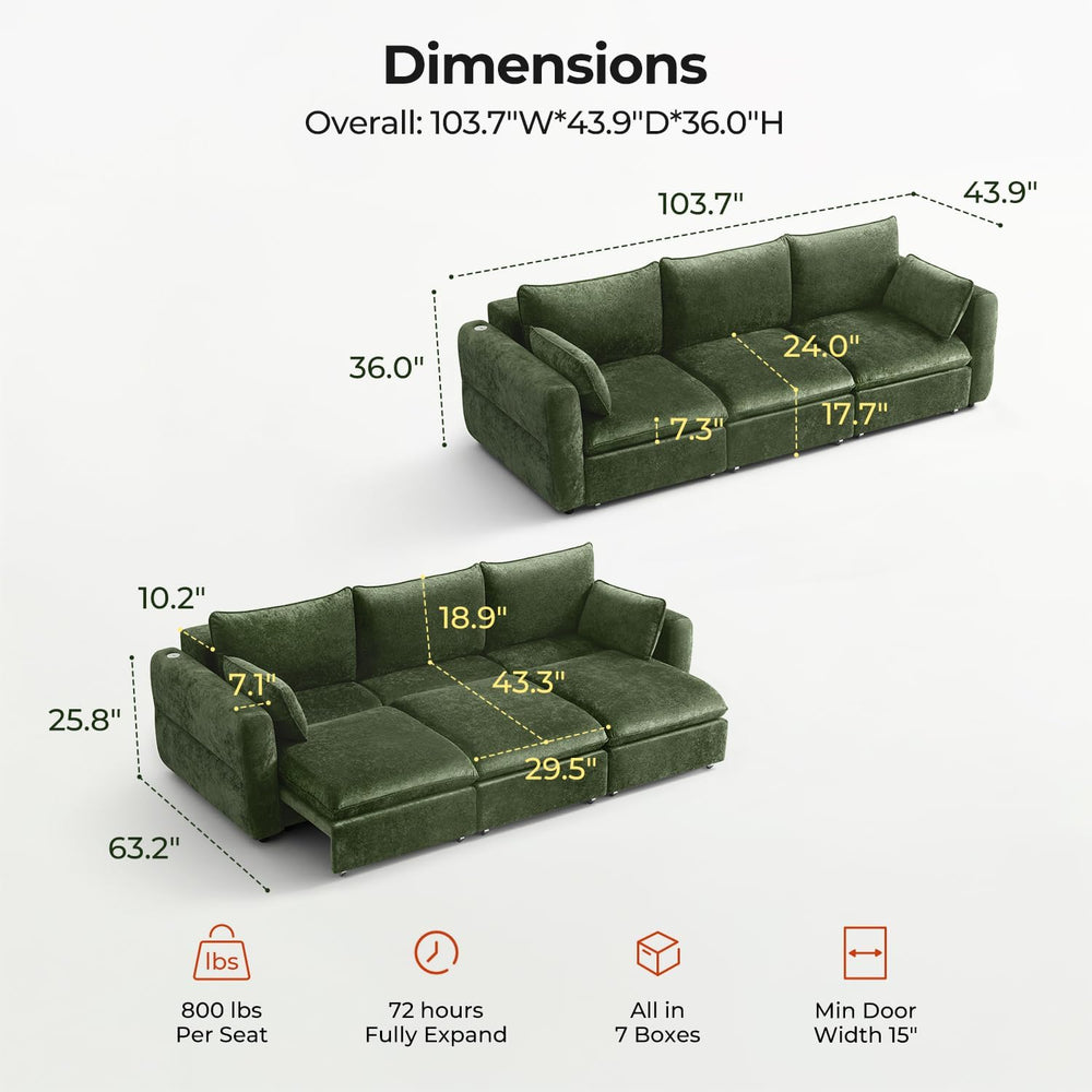 103" Electric Pull Out Sleeper Sofa Bed, 2in1 Power Extendable Couch Bed