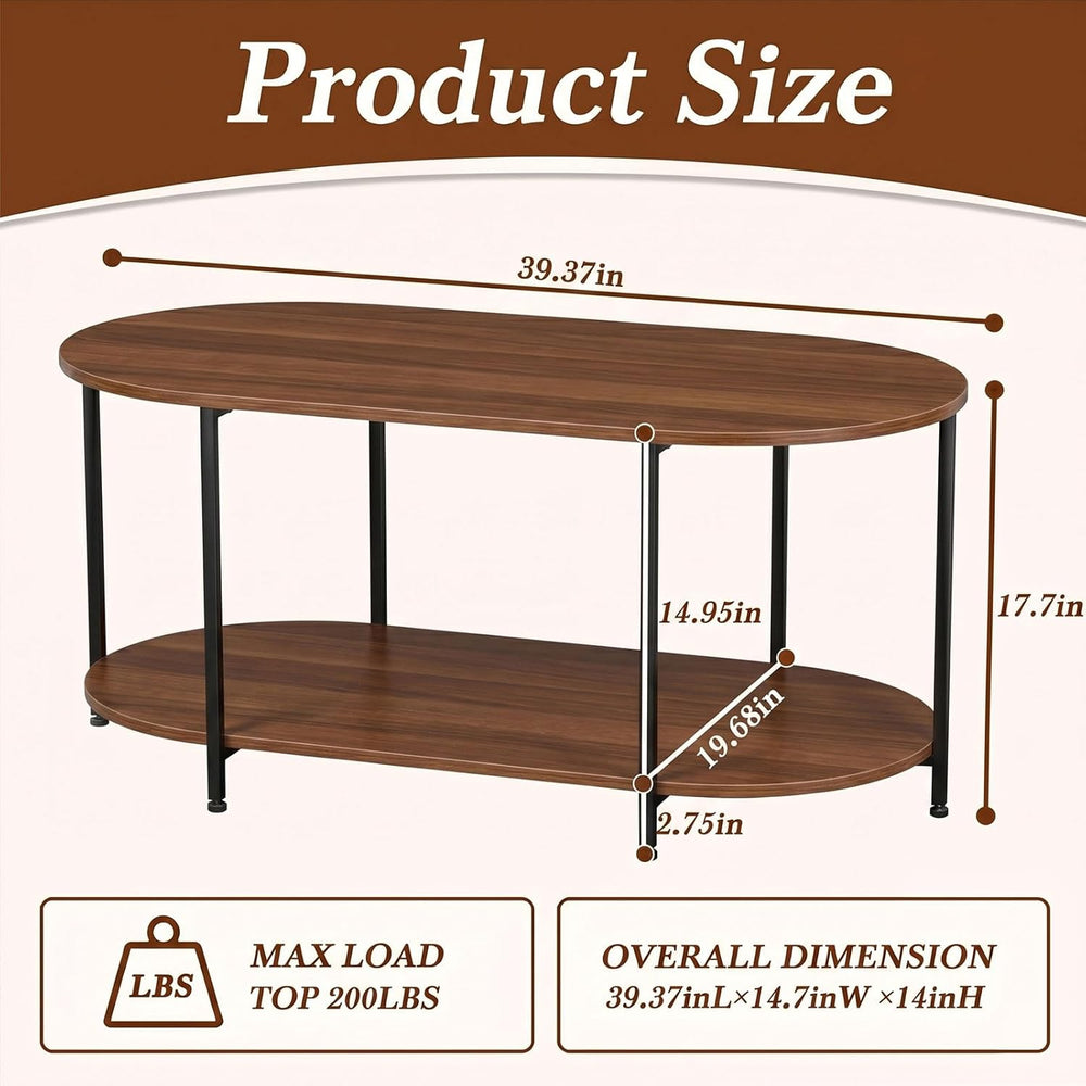 Coffee Table for Living Room, 39" Oval Coffee Table with Storage, 2-Tier...