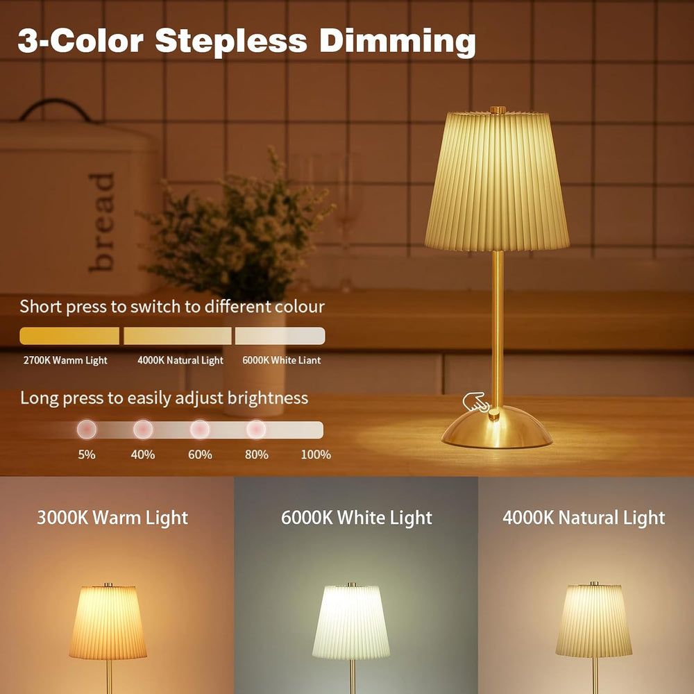 2-Pack Cordless Rechargeable Table Lamp, 3-Color Dimmable Touch Light