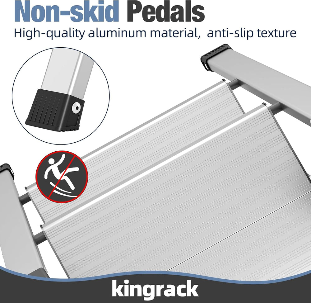 KINGRACK 2 Step Aluminum Step Ladders Foldable for Home, 330lb, Silver