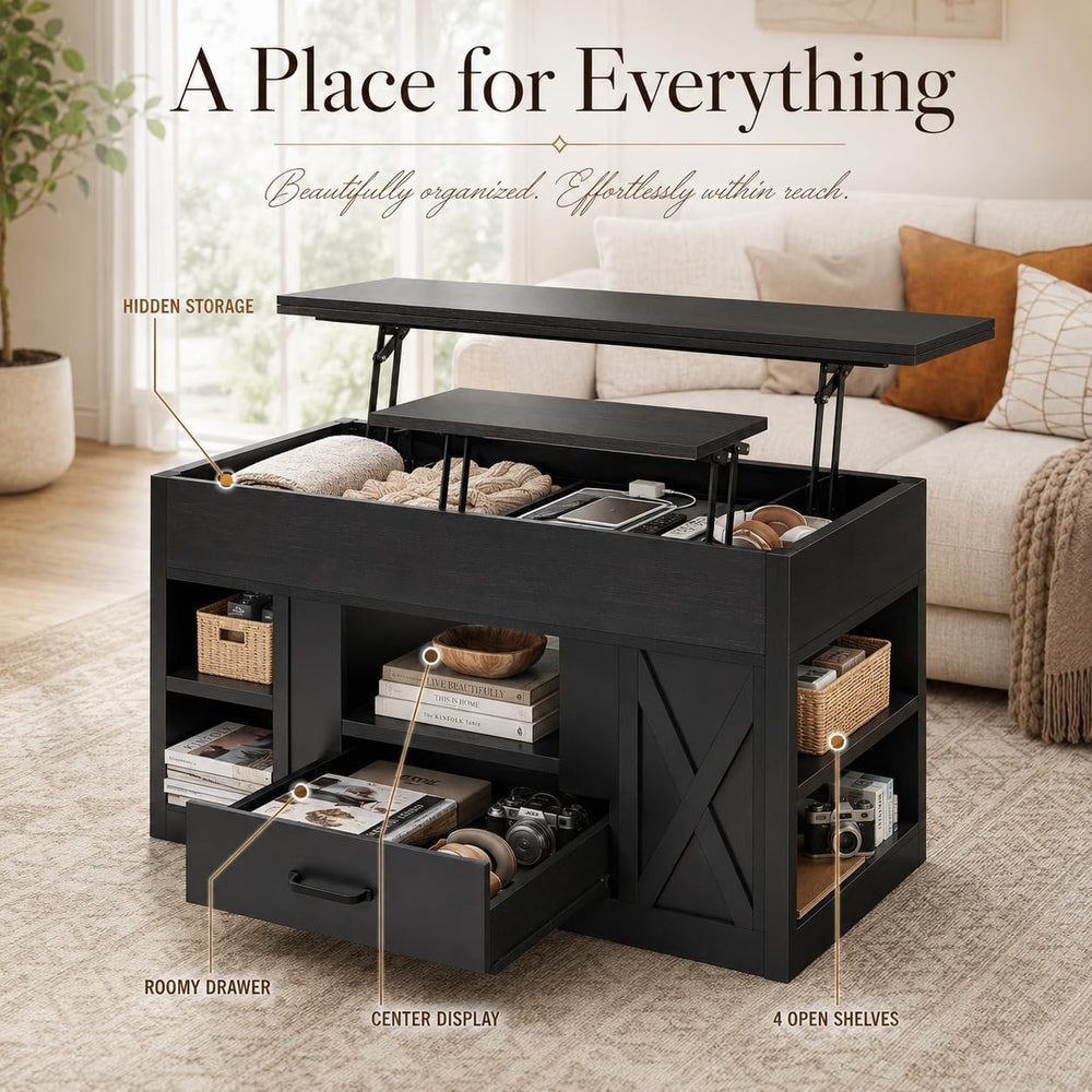 kepptory 40" Lift Top Coffee Table with Storage, Black