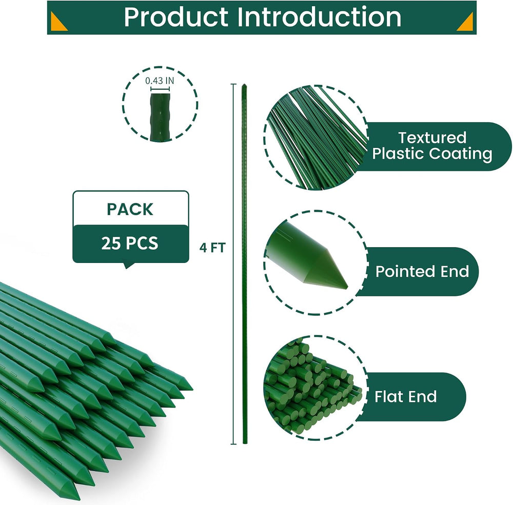PROWORX 48 Inch 4 Ft Plant Support Garden Stakes for Outdoor Plants, 25 PCS