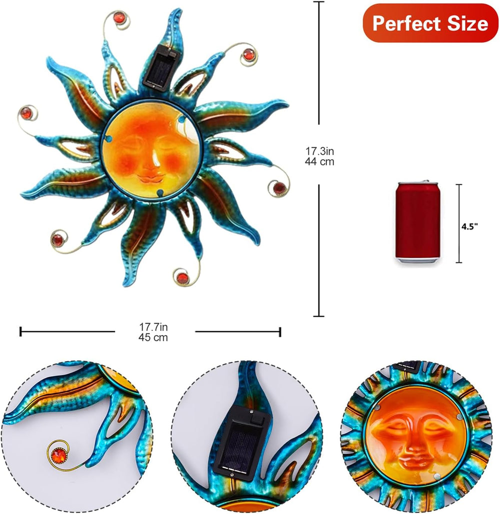 Goodeco Solar Sun Wall Art - 18" Smiling Sun Face with LED Lights