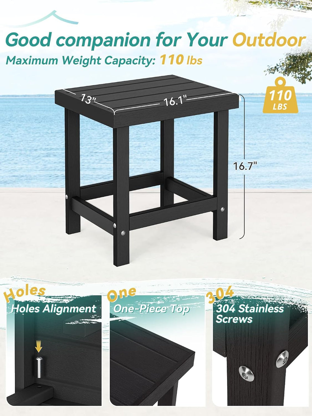 Homejoy HDPS Outdoor Side Table, Adirondack Coffee Table for Patio, Black